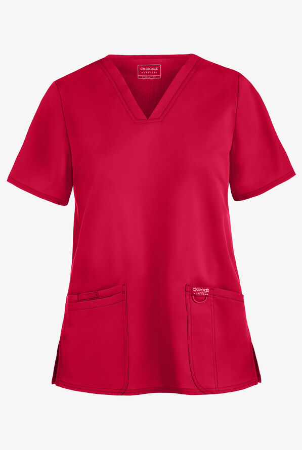 Cherokee Workwear Revolution Women's 3-Pocket STRETCH V-Neck Scrub Top - Red - 1