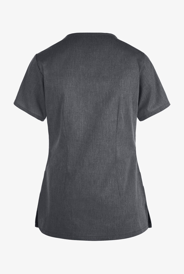 Butter-Soft STRETCH Women's 6-Pocket V-Neck Scrub Top - Heather Charcoal - 4