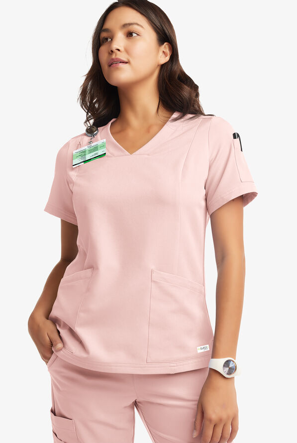 Butter-Soft Women's 6-Pocket V-Neck Scrub Top **Slightly IRREGULAR** - Sweet Pink - 4