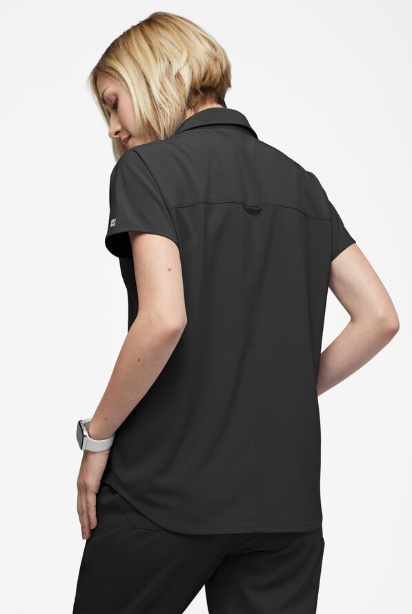 Easy STRETCH LEA Women's 3-Pocket Polo Collar Scrub Top - Onyx Black - 4