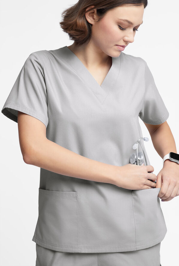 Butter-Soft Originals Women's 2-Pocket V-Neck Scrub Top - Silver - 4