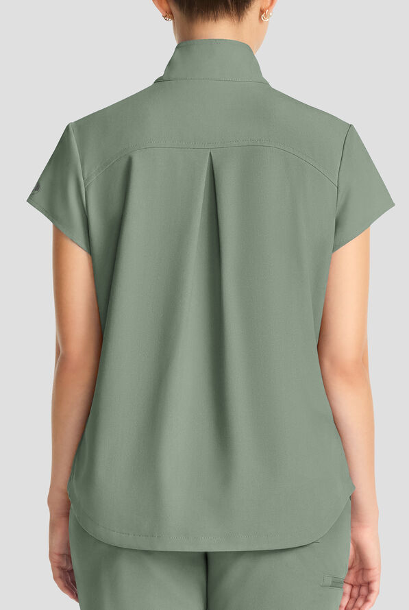 Healing Hands Quest Women's 1-Pocket STRETCH Tuck In Half Zip Collar Scrub Top - Acadia Green - 4