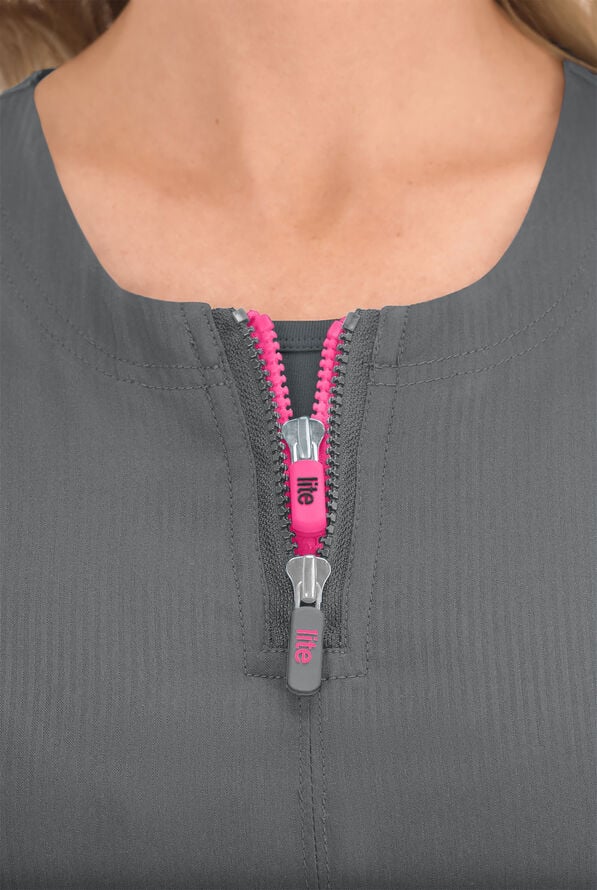 koi Lite™ Serenity Women's 4-Pocket Double Zipper Scrub Top - Charcoal - 3