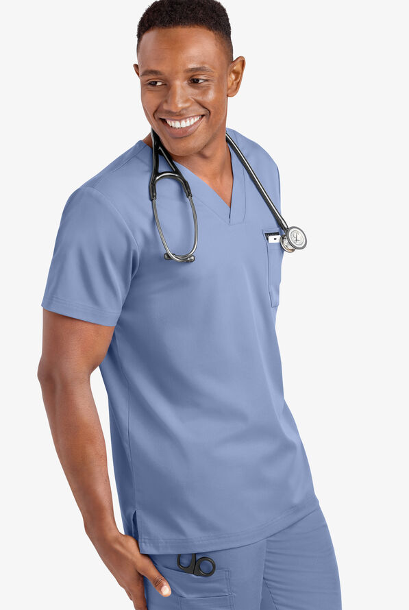 Advantage STRETCH Men's 4-Pocket V-Neck Scrub Top - Ceil Blue - 5