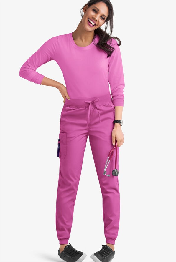 Butter-Soft STRETCH Women's 5-Pocket Cargo Jogger Scrub Pants - Rosebud - 2