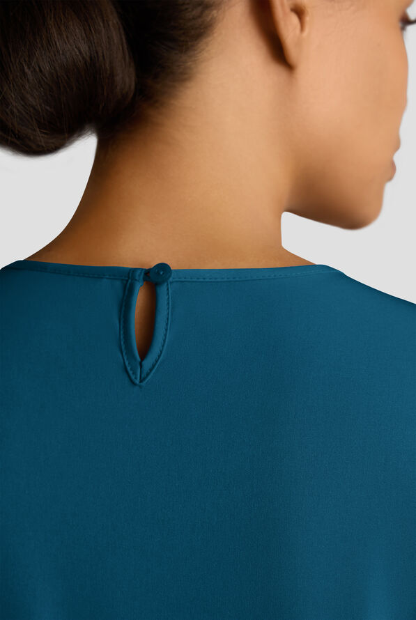 WhisperLite LYRA Women's 2-Pocket STRETCH 3/4" Sleeve Scrub Top - Caribbean Blue - 6