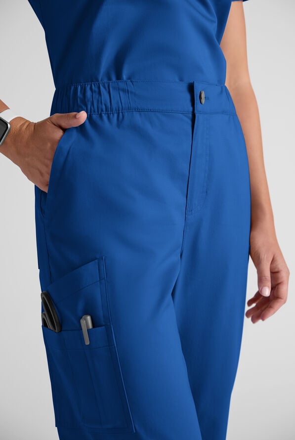 Butter-Soft STRETCH Women's 8-Pocket Cargo Button Front Pant With Fly Scrub Pants - Royal - 7