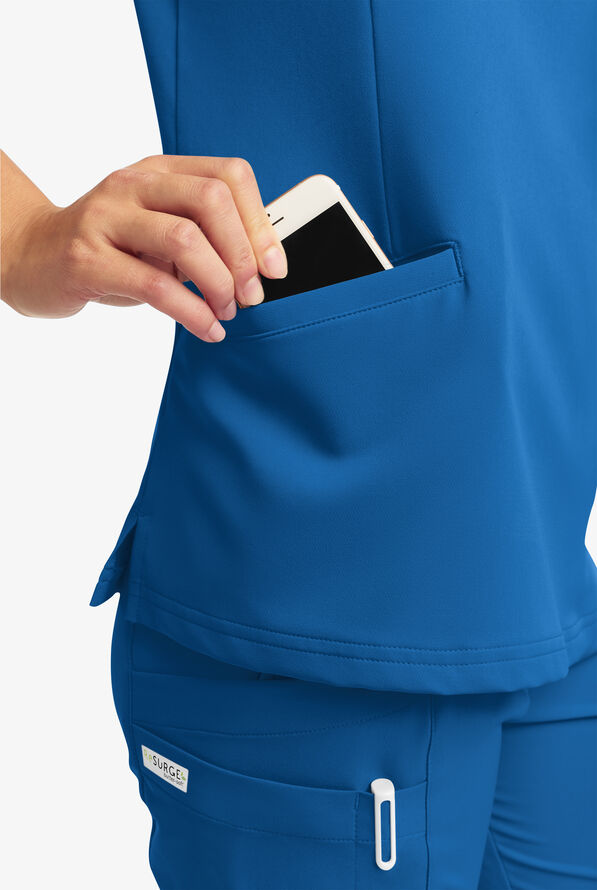 Butter-Soft Women's 5-Pockets Faux Wrap Scrub Top **Slightly IRREGULAR** - Royal - 2