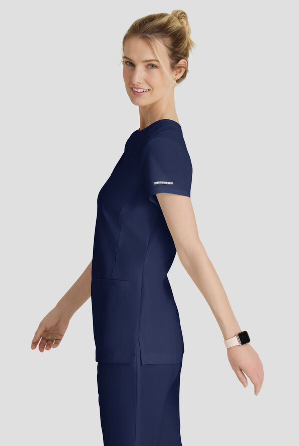 Skechers by Barco Coast Women's 2-Pocket STRETCH Banded Collar V-Placket Scrub Top - Navy - 3