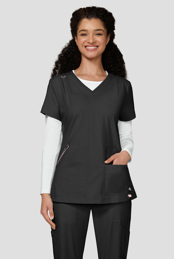 Blusa m&eacute;dica koi Solis Sari STRETCH con cuello en V y 4 bolsillos para mujer - Black - 2