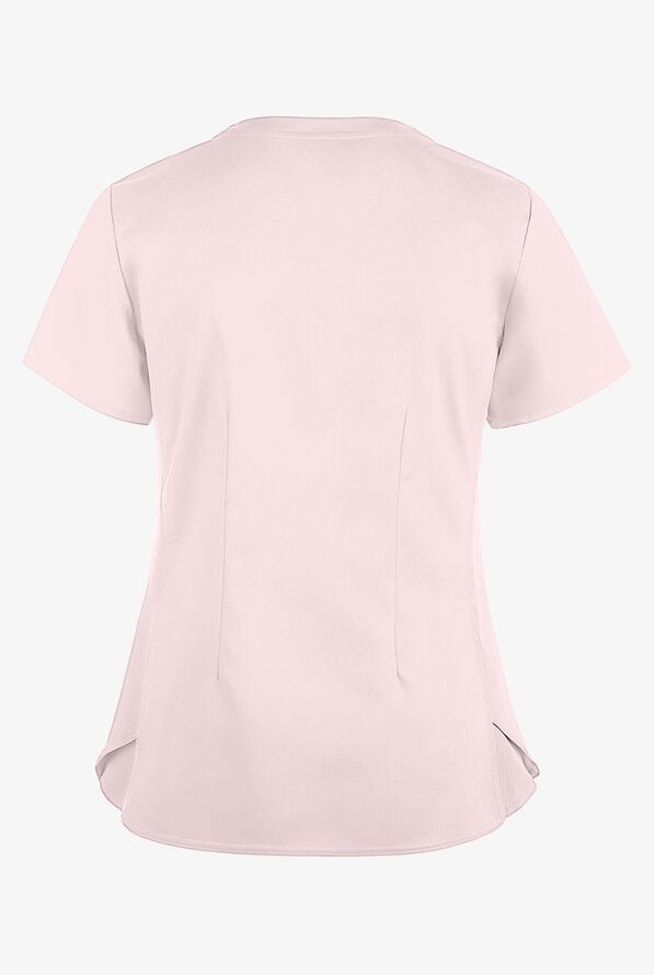 Blusa m&eacute;dica Med Couture Touch STRETCH con cuello en V, paneles laterales acanalados, fald&oacute;n camisero y 3 bolsillos para mujer - Ice Pink - 2