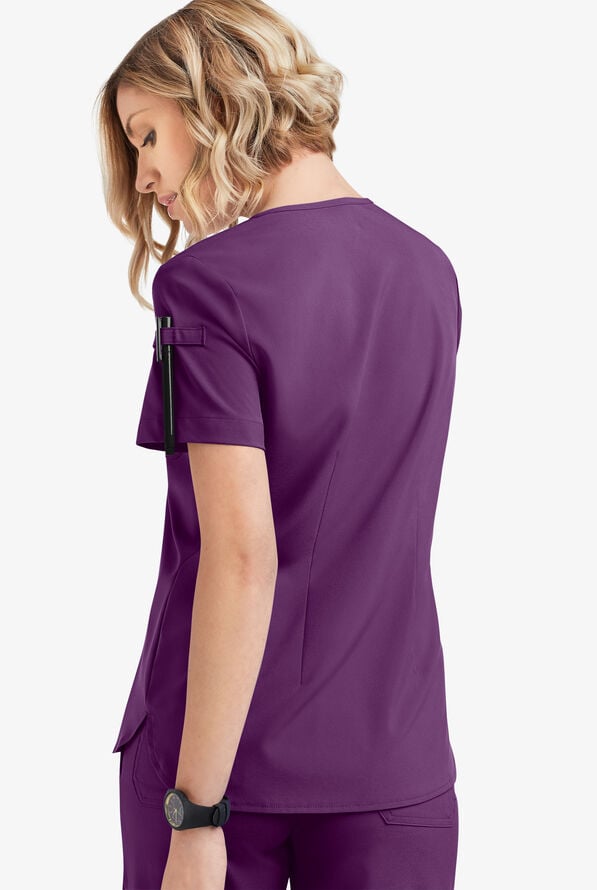 Easy STRETCH Nikki Women's 1-Pocket Scallop Neck Tuck-In Scrub Top - Eggplant - 4