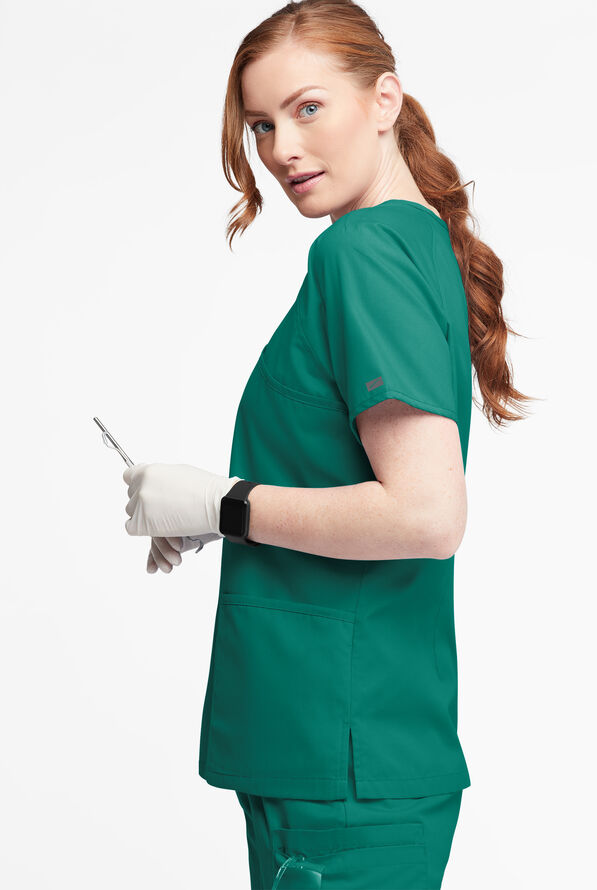 Butter-Soft Originals Women's 3-Pocket Mock Wrap Raglan Sleeve Scrub Top - Hunter - 3