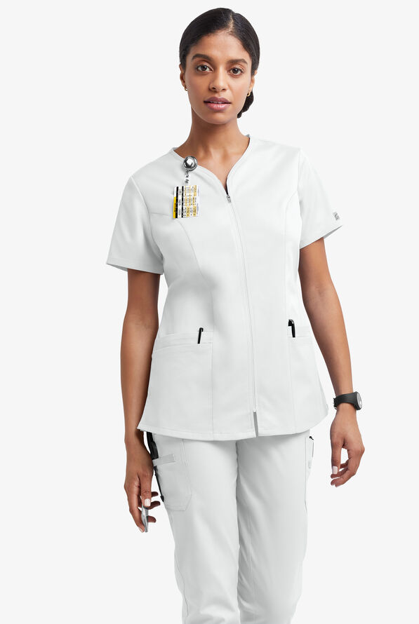 Blusa médica UA Butter-Soft STRETCH con cremallera y 4 bolsillos para mujer - White - 2