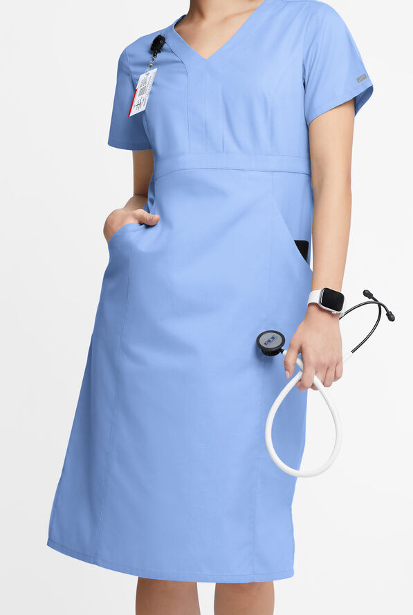 Butter-Soft Originals Women's 4- Pocket V-Neck Empire Waist Dress - Ceil Blue - 1