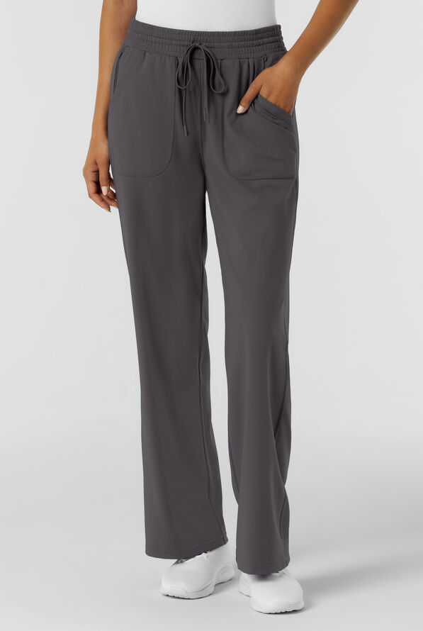 Wink Renew Knit Women's 5-Pocket STRETCH Drawstring Wide Leg Scrub Pants - Pewter - 1