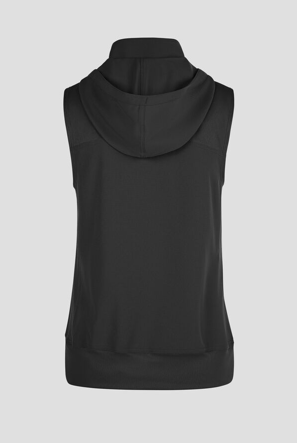 Med Couture Amp Women's 4-Pocket STRETCH Zip Front Removable Hoodie Scrub Vest - Black - 2