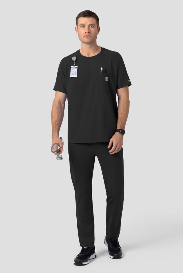 Carhartt Force&reg; Cross-Flex Knits Men's 5-Pocket STRETCH Crew-Neck Scrub Top - Black - 3