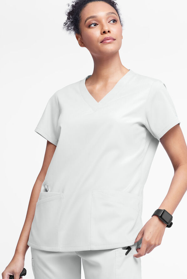 Blusa médica Butter-Soft Originals con cuello en V y 6 bolsillos para mujer - White - 2