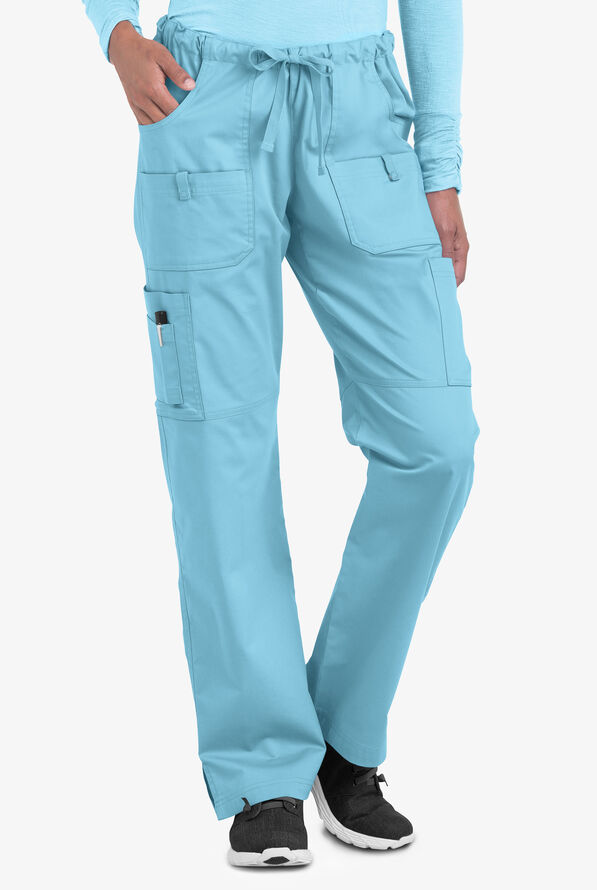 Butter-Soft STRETCH Women's 10-Pocket Drawstring Scrub Pants - Tall - Poolside View - 1