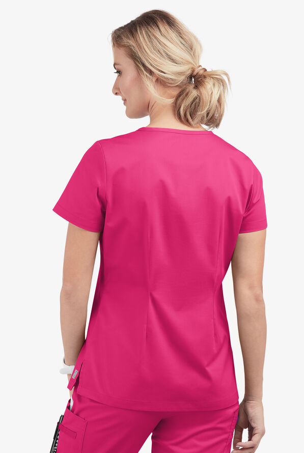 Blusa m&eacute;dica Butter-Soft STRETCH con cuello en V y 2 bolsillos para mujer - Fuchsia - 4