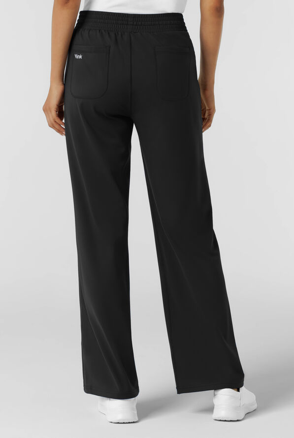 Wink Renew Knit Women's 5-Pocket STRETCH Drawstring Wide Leg Scrub Pants - Black - 2