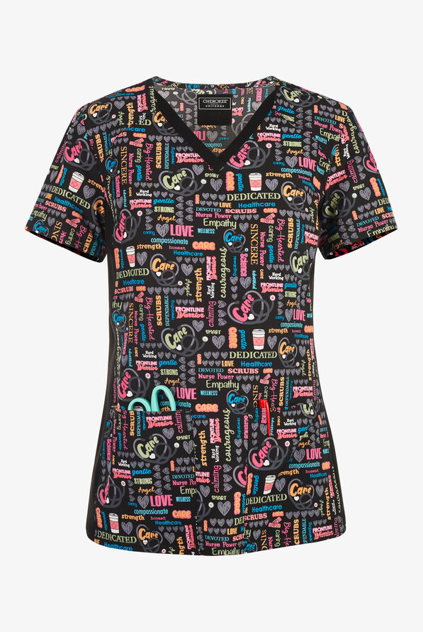 Cherokee Nurse Power Women's 2-Pocket STRETCH V-Neck Print Scrub Top - null - 1