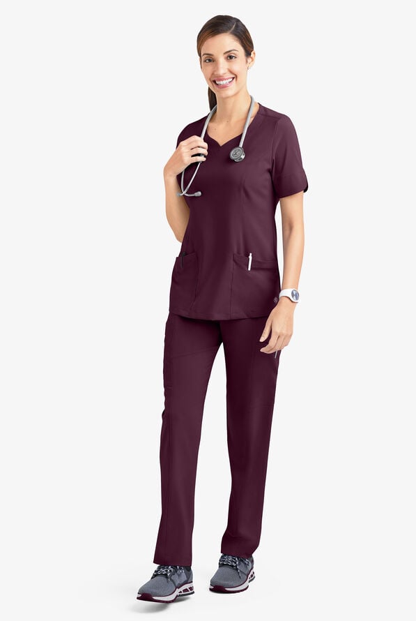 Easy STRETCH Aisha Women's 2-Pocket Sweetheart Neckline Scrub Top - Dark Mulberry - 2