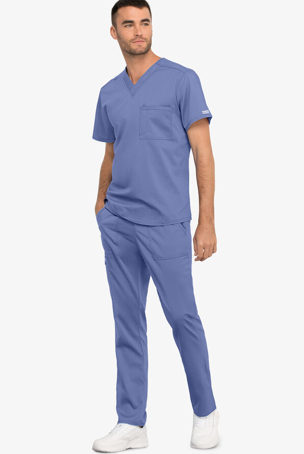 Cherokee Workwear Revolution Unisex 1-Pocket STRETCH V-Neck Scrub Top - Ceil Blue - 2