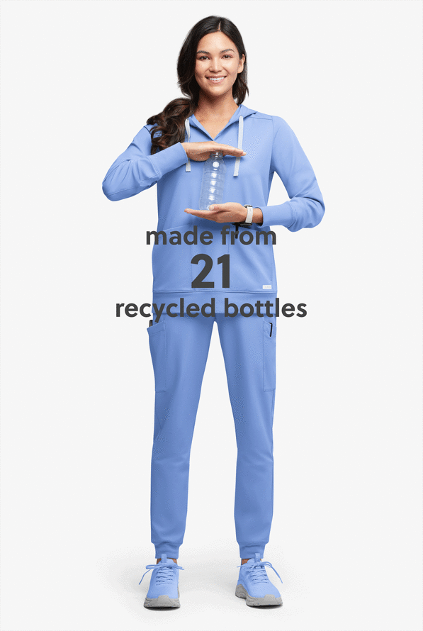 Sudadera médica con capucha ReSurge Jasper con mangas largas y 4 bolsillos para mujer - Ceil Blue - 5