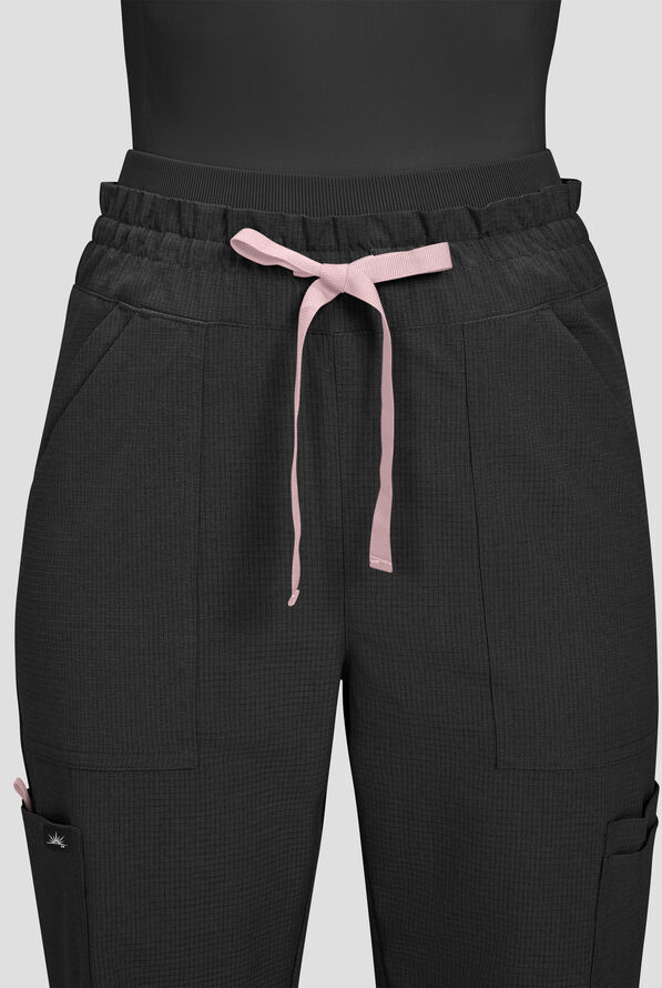koi Solis Freda Women's 8-Pocket STRETCH Rib-Knit Double Waist Straight Leg Cargo Scrub Pant - Black - 2
