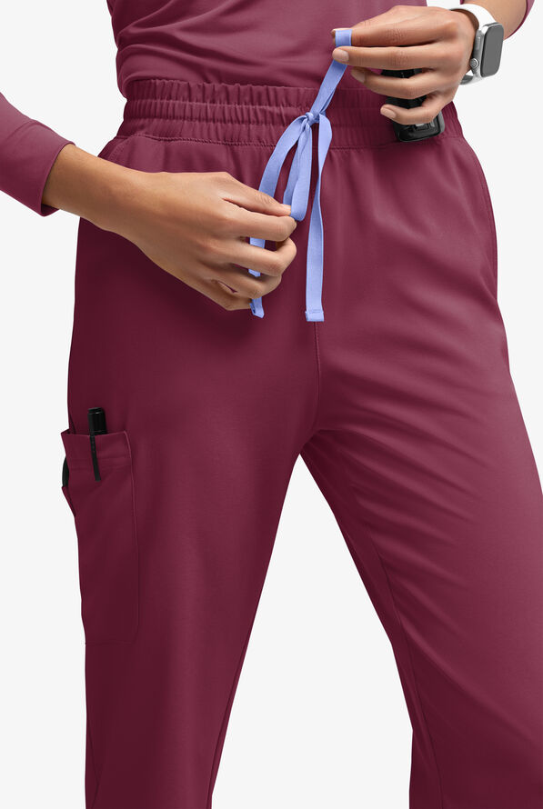 Easy STRETCH Naya Women’s Natural Waist 6-Pocket Straight Leg Scrub Pants - Petite - Wine/Ceil - 3
