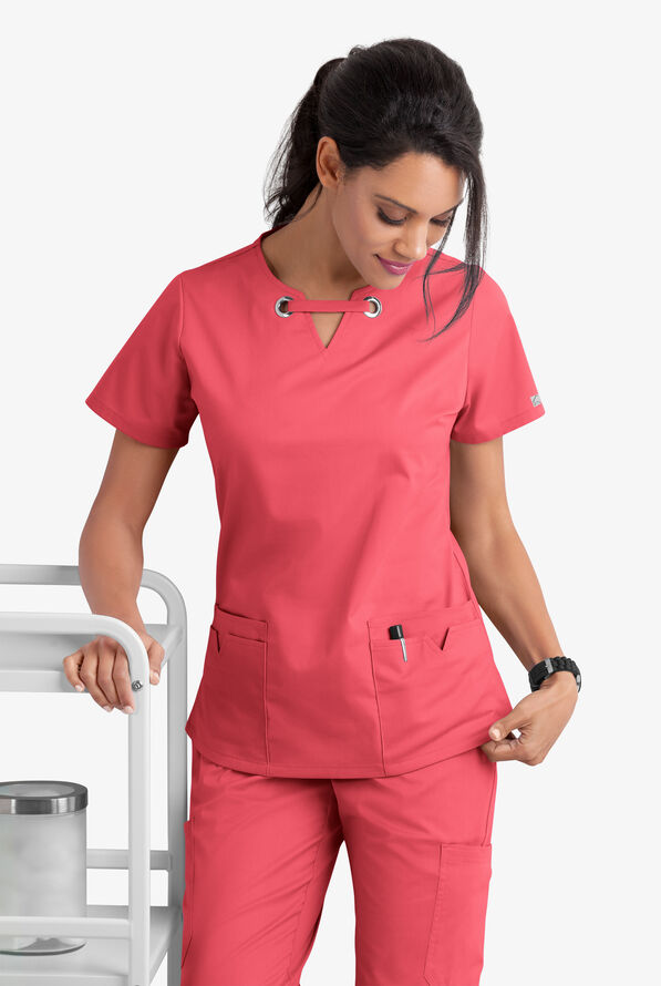 Blusa m&eacute;dica UA Butter-Soft STRETCH con ojales y 4 bolsillos para mujer - Coral Spice - 8