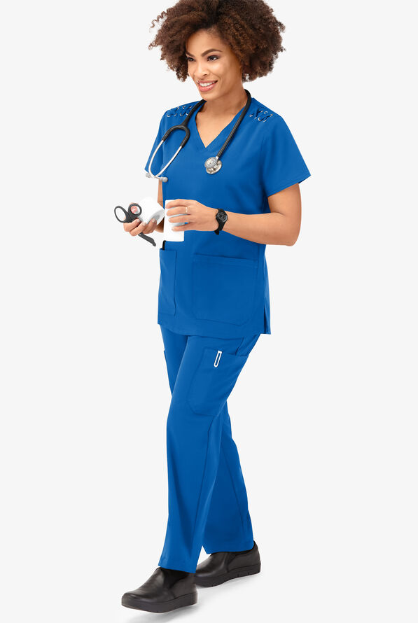 Blusa m&eacute;dica Easy STRETCH Leila con ojales con lazos y 3 bolsillos para mujer - Royal - 6