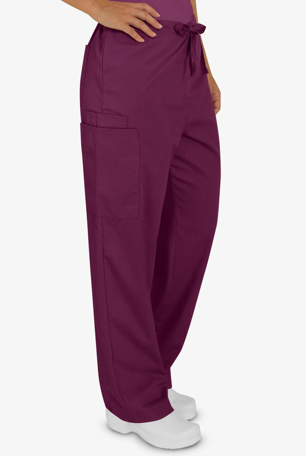 Butter-Soft Core Unisex 4-Pocket Drawstring Scrub Pants - Wine - 3