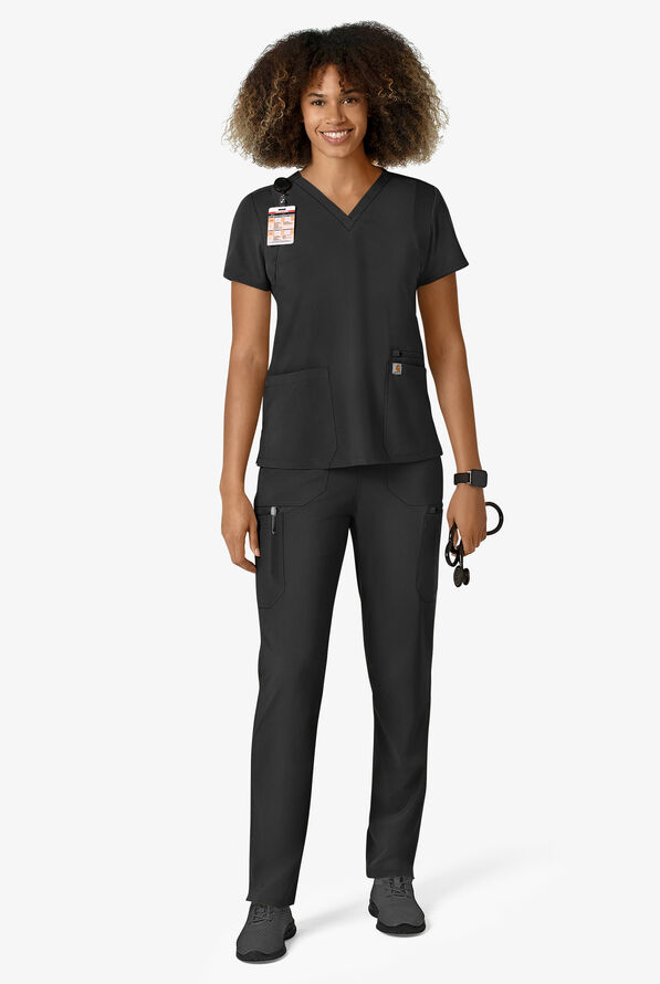 Carhartt Cross-Flex Force Women's 6-Pocket STRETCH Convertible Drawstring Cargo Scrub Pants - Petite - Black - 4