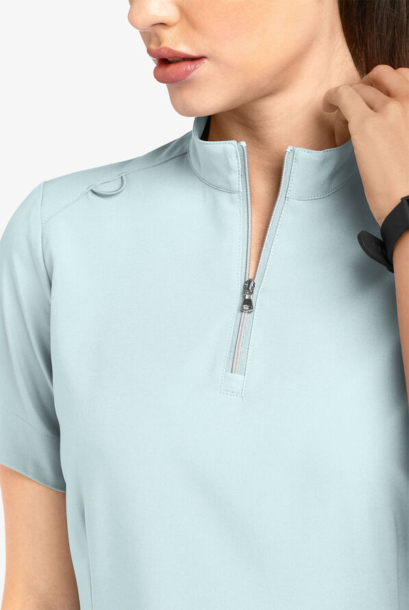 Blusa médica Easy STRETCH Jen con cremallera en el cuello y 4 bolsillos para mujer - Ocean Mist - 3
