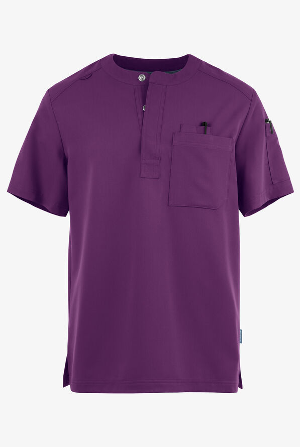 MOVEMENT by Butter-Soft Eclipse Men's 4-Pocket Short Sleeve Henley Scrub Top - Eggplant - 1