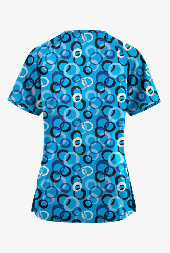 Butter-Soft Originals Groovy Geo Women's 3-Pocket Raglan Sleeve Mock Wrap Print Scrub Top - null - 2
