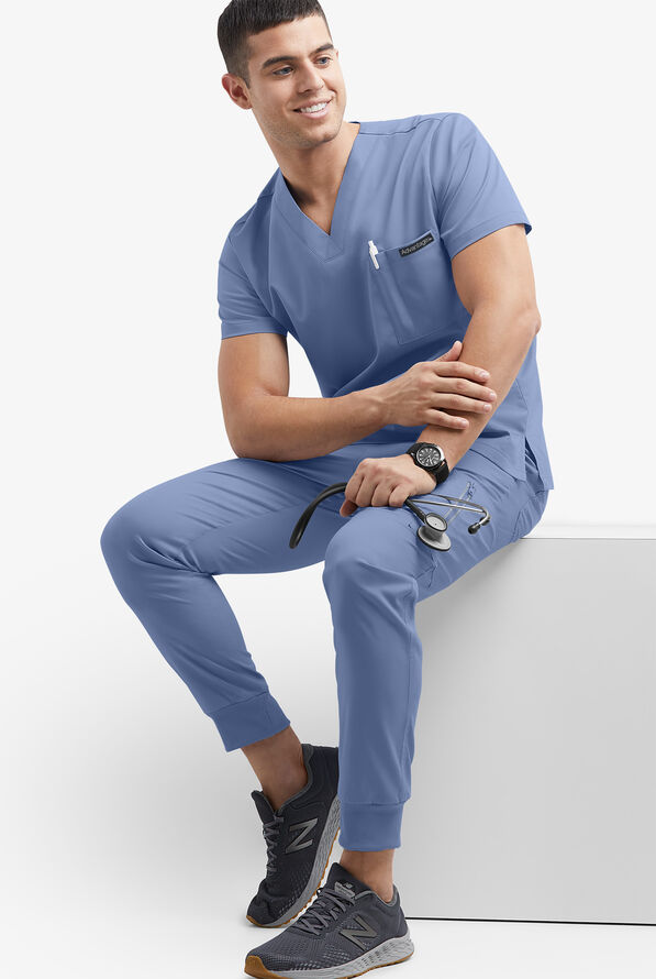 Advantage STRETCH Men's 6-Pocket V-Neck Scrub Top - Ceil Blue - 5