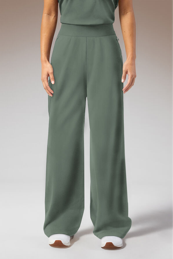 Hypothesis Y-Band Women's 6-Pocket Yoga-Style Knit Waist Wide Leg Scrub Pant - Mineral - 1