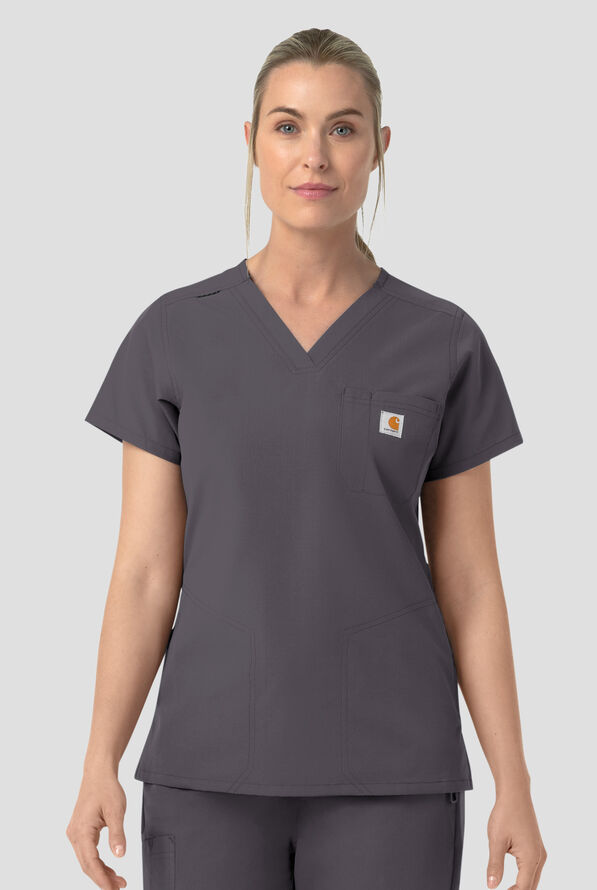 Blusa m&eacute;dica Carhartt FLD & RSCU Rugged Flex STRETCH con cuello en V y 4 bolsillos para mujer - Pewter - 2