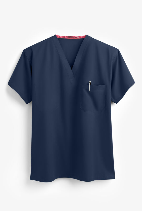 Fashion Seal Unisex 1-Pocket 100% Cotton Reversible Scrub Top - Navy - 1