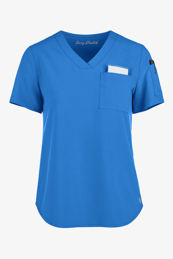 Easy STRETCH Chloe Women's 3-Pocket V-Neck Tuck-In Scrub Top - Cerulean - 1