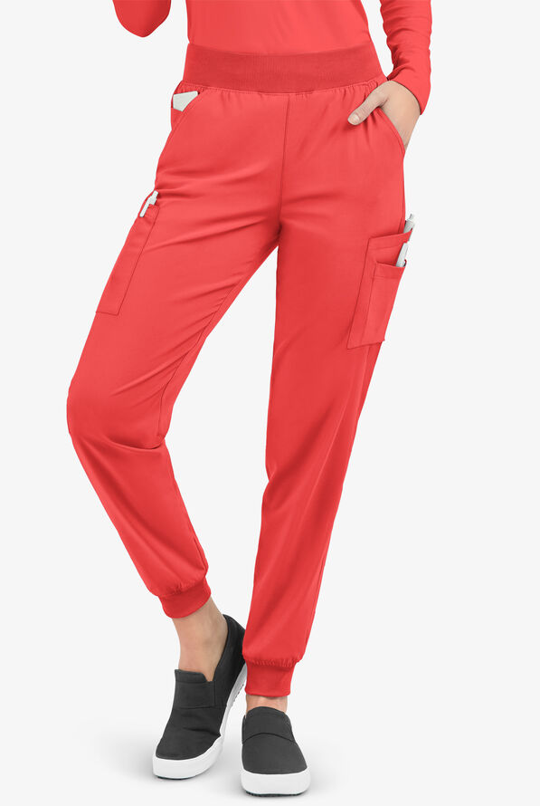 Easy STRETCH Mila Women's 7-Pocket Jogger Scrub Pants - Radiant Red - 1