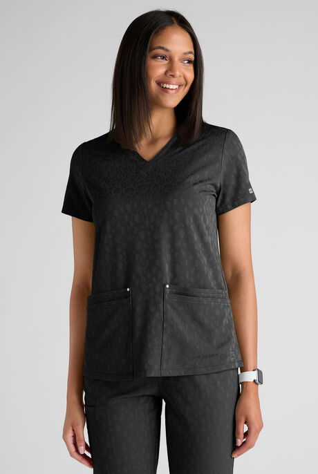 Easy STRETCH Lina Women's Jacquard 4-Pocket V-Neck Scrub Top