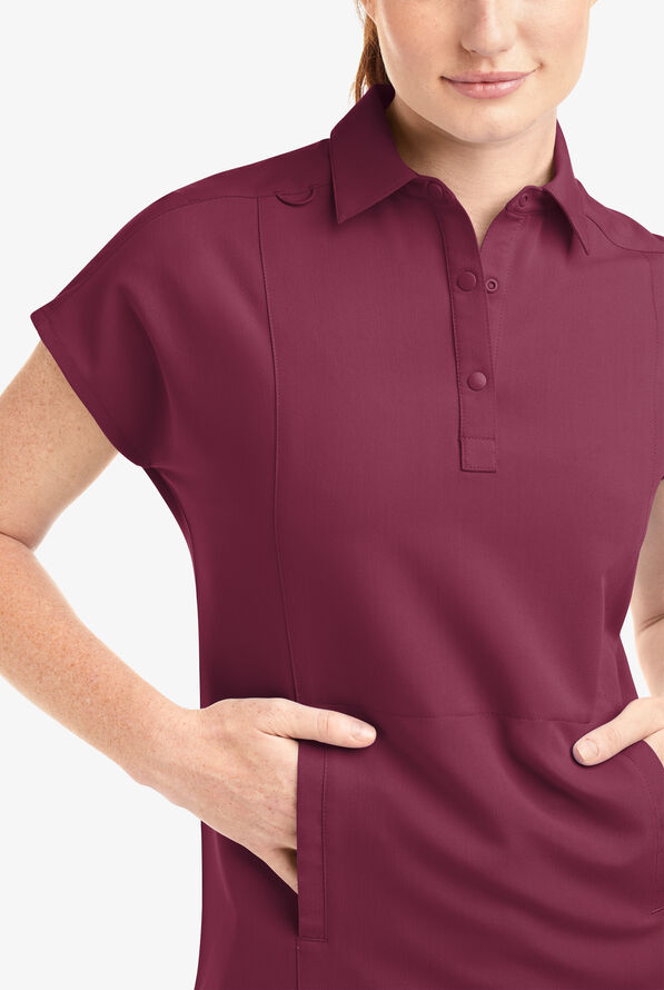 Movement by Butter-Soft Mintaka Women’s 4-Pocket Polo Collared Scrub Top - Wine - 8