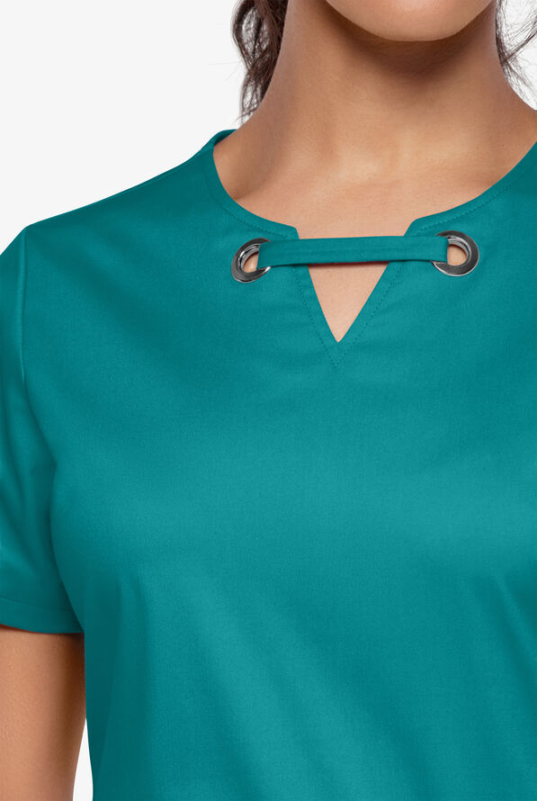 Blusa m&eacute;dica UA Butter-Soft STRETCH con ojales y 4 bolsillos para mujer - Teal - 3