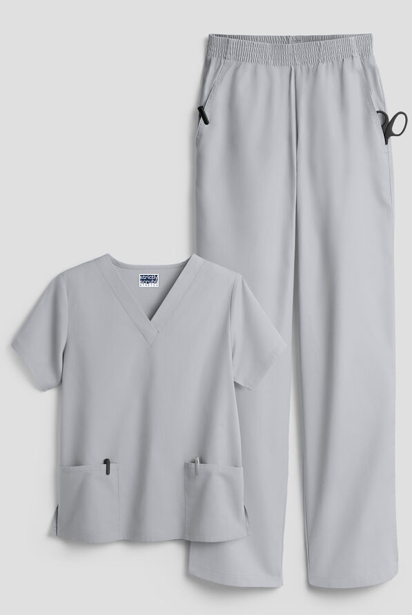 Strictly Scrubs Women's 4-Pocket Scrub Set - Silver - 1