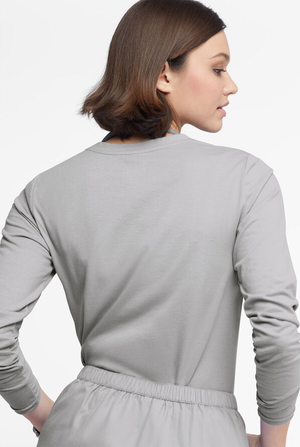 Butter-Soft Originals Women's STRETCH Cotton-Rich Long Sleeve Crew Neck Knit Underscrub - Silver - 3